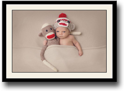 

Cute baby with a monkey Fine Art Print(10 inch X 14 inch, Framed)