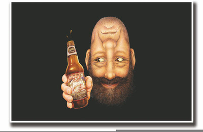 Posterhouzz Face upside down with beer Fine Art Print(12 inch X 18 inch, Rolled)