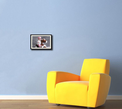 

Cute Baby on toy horse Fine Art Print(10 inch X 14 inch, Framed)