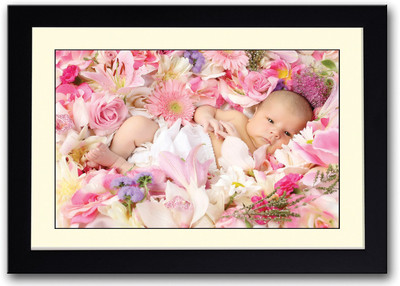 

Cute Newborn Baby With Flowers Fine Art Print(14 inch X 20 inch, Framed)