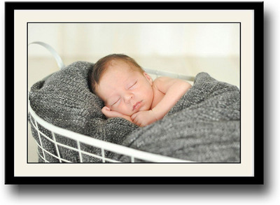

Baby wrapped in grey basket Fine Art Print(10 inch X 14 inch, Framed)