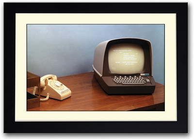 

Old Computer and Phone On Desk Fine Art Print(14 inch X 20 inch, Framed)