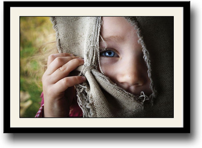 

Girl looking through torn sack Fine Art Print(10 inch X 14 inch, Framed)