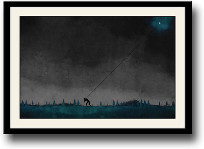 

Man pulling moon artistic Fine Art Print(10 inch X 14 inch, Framed)