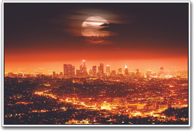

Cloud Covered Moon Shining on City Paper Print(12 inch X 18 inch)