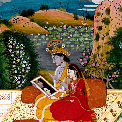 

Krishna And Radha Looking Into A Mirror - Medium Size Rolled Digital Art Print On Photographic Paper(18 inch X 18 inch, Rolled)