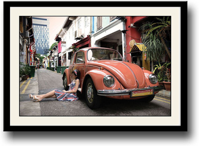 

Girl and vintage red car Fine Art Print(10 inch X 14 inch, Framed)