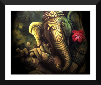 

Tallenge - Ganapati Vinayak Playing Flute - Framed A3 Size Poster Paper Print(17 inch X 12 inch, Framed)