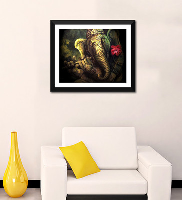 

Tallenge - Ganapati Vinayak Playing Flute - Framed Digital Art Print On Photographic Paper(12 inch X 10 inch, Framed)