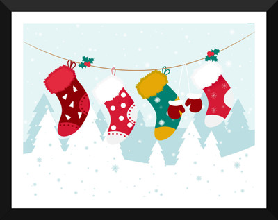 

Tallenge - Christmas Art - Christmas Stockings - Large Size Ready To Hang Framed Digital Art Print On Photographic Paper(24 inch X 18 inch, Framed)