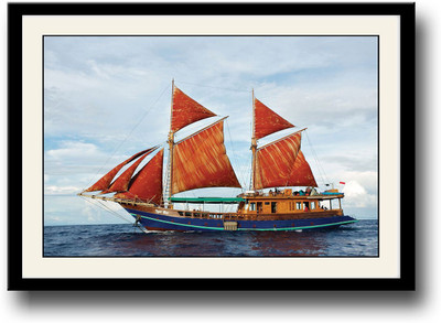

Boat with orange sails Fine Art Print(10 inch X 14 inch, Framed)