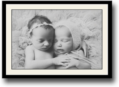 

Cute babies hugging b&w Fine Art Print(10 inch X 14 inch, Framed)