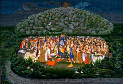 

Krishna Lifting Mount Govardhan - Medium Size Rolled Digital Art Print On Photographic Paper(24 inch X 18 inch, Rolled)