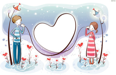 

Cartoon Couple Love - Medium Size Ready To Frame Rolled Digital Art Print On Photographic Paper(24 inch X 18 inch, Rolled)