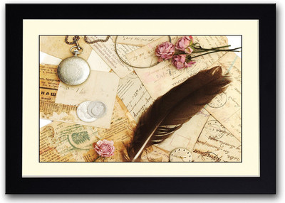 

Old Postcards and Feather Fine Art Print(14 inch X 20 inch, Framed)