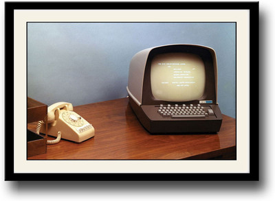

Old computer and phone on desk Fine Art Print(10 inch X 14 inch, Framed)