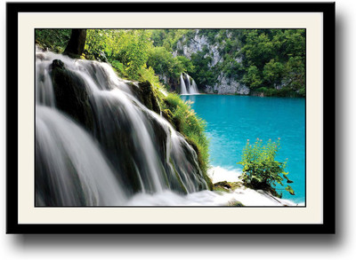 

Serene Waterfall blue water Fine Art Print(10 inch X 14 inch, Framed)