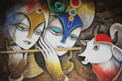 

TMS Radha Krishna & Cow Paper Print(12 inch X 18 inch, Rolled)