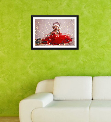 

Tallenge - Christmas Art - Cute Baby With Lights - Ready To Hang Framed A3 Size Poster Paper Print(17 inch X 12 inch, Framed)