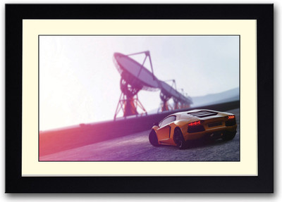 Yellow Sports Car amazing Fine Art Print(14 inch X 20 inch, Framed)