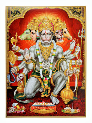 

Bm Traders Golden Zari Art Work Photo Of PanchMukhi Hanuman Unframed Rolled Wall Poster Big (25 X 36 Inches) Paper Print(36 inch X 25 inch, Rolled)