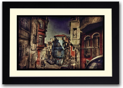 

Vintage City Street Painting Fine Art Print(14 inch X 20 inch, Framed)