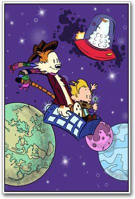 

Calvin and Hobbes riding the sky Paper Print(18 inch X 12 inch)