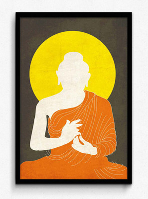 Seven Rays Buddha Orange Drape Silhouette Framed (Small)(19 inch X 13 inch)