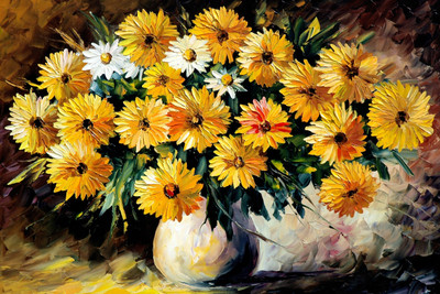 

Oshi - Yellow Daisy Oil Painting Paper Print(12 inch X 18 inch, Streched)