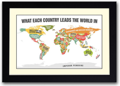 

World Map leading countries Fine Art Print(14 inch X 20 inch, Framed)