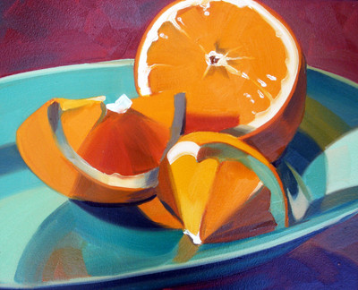 

Orange Slices On Blue Plate - Medium Size Ready To Frame Rolled Digital Art Print On Photographic Paper(24 inch X 18 inch, Rolled)