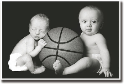 

Cute Babies with basketball Fine Art Print(12 inch X 18 inch, Rolled)