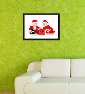 

Tallenge - Christmas Art - Cute Babies In Santa Claus Dress Exchanging Gifts - Ready To Hang Framed A3 Size Poster Paper Print(17 inch X 12 inch, Framed)