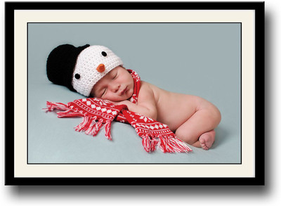 

Newborn baby with penguin cap Fine Art Print(10 inch X 14 inch, Framed)