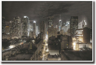 

City skyscrapers view at night Fine Art Print(12 inch X 18 inch, Rolled)