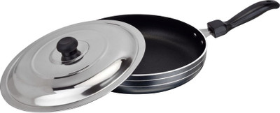 

Bright Home Appliances Fry Pan 25 cm diameter with Lid(Aluminium, Non-stick), Black