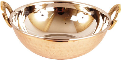 

IndianArtVilla Handmade High Quality Stainless Steel Copper Karahi,Volume 700 ML,Serveware Kadhai 18 cm(Copper), Brown