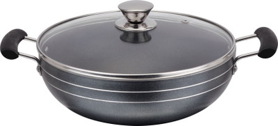 

Bright Home Appliances Kadhai 24 cm with Lid(Aluminium, Non-stick), Black