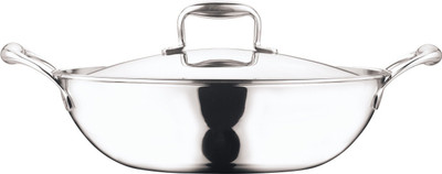 Vinod Platium Stainless Steel Induction Bottom Lid Kadhai 28 cm diameter with Lid 3.7 L capacity(Stainless Steel, Induction Bottom)