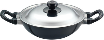 

Hawkins Kadhai 22 cm with Lid(Aluminium, Non-stick), Black;silver