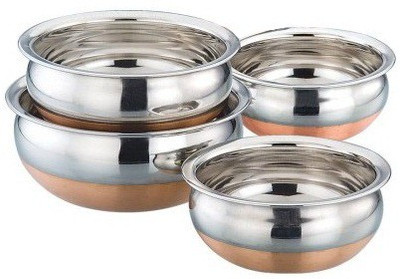 

Lavi Best Homes Set Of 4 Copper Bottom Cookware Handi 1 L(Stainless Steel, Copper, Non-stick), Multicolor