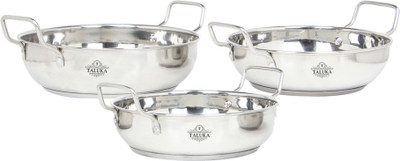 

Taluka COMBO Stainless Steel Induction friendly Kadhai Combo Deal of The Day Kitchen Combo 3 Kadhai Capacity :- 1 Liter, 1.7 Liters, 2.3 Liter Kadhai 27 cm(Stainless Steel, Induction Bottom)