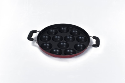 

Bharathi NonStick 12 pits Paniyarakkal Paniarakkal Pan 23 cm diameter(Aluminium, Non-stick), Black;red