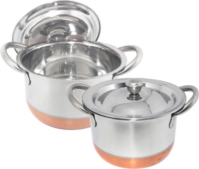 bartan hub copper plated handi with lid (1000ml,600ml) Tope Set with Lid 1 L, 0.6 L capacity 17 cm, 15 cm diameter(Copper, Stainless Steel)