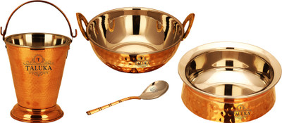 

Taluka Pure Copper Stainless Steel Copper Family Set of 4 Content :- 1 Copper Bucket 1 Copper Steel Kadhai 1 Copper Serving Handi 1 Copper Serving Spoon Pot 1 L(Copper, Stainless Steel), Multicolor