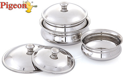 

Pigeon Elite Serving Dish Glossy Handi 2.2 L(Stainless Steel, Induction Bottom), Silver;white