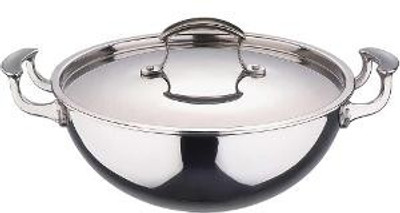 

Bergner Wok with Lid Kadhai 28 cm with Lid(Stainless Steel, Induction Bottom)