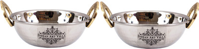 

IndianArtVilla Set of 2 Stainless Steel Kadhai,350 ML each,Tableware Kadhai 13 cm(Steel), Brown;silver