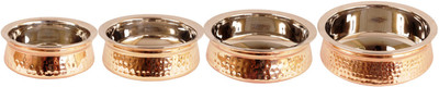 

IndianArtVilla Set of 4 Steel Copper Serving Handi,Volume-300 ML,500 ML,750ML,1350ML,Serveware Handi 3 L(Copper), Brown;silver