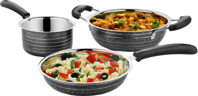 

CookAid Stainless Steel Cookware Set NA Pan 0 cm diameter(Stainless Steel), Black
